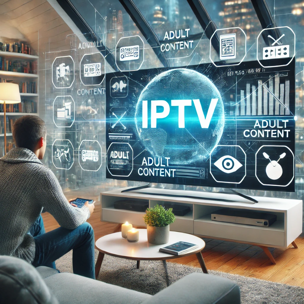 Collage showing benefits of IPTV for adult content with multiple devices